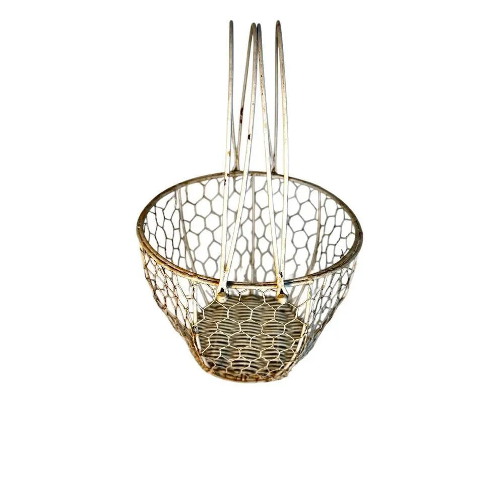 Vintage Wire & Wicker Basket with Handles Egg Basket Cottagecore Grannycore